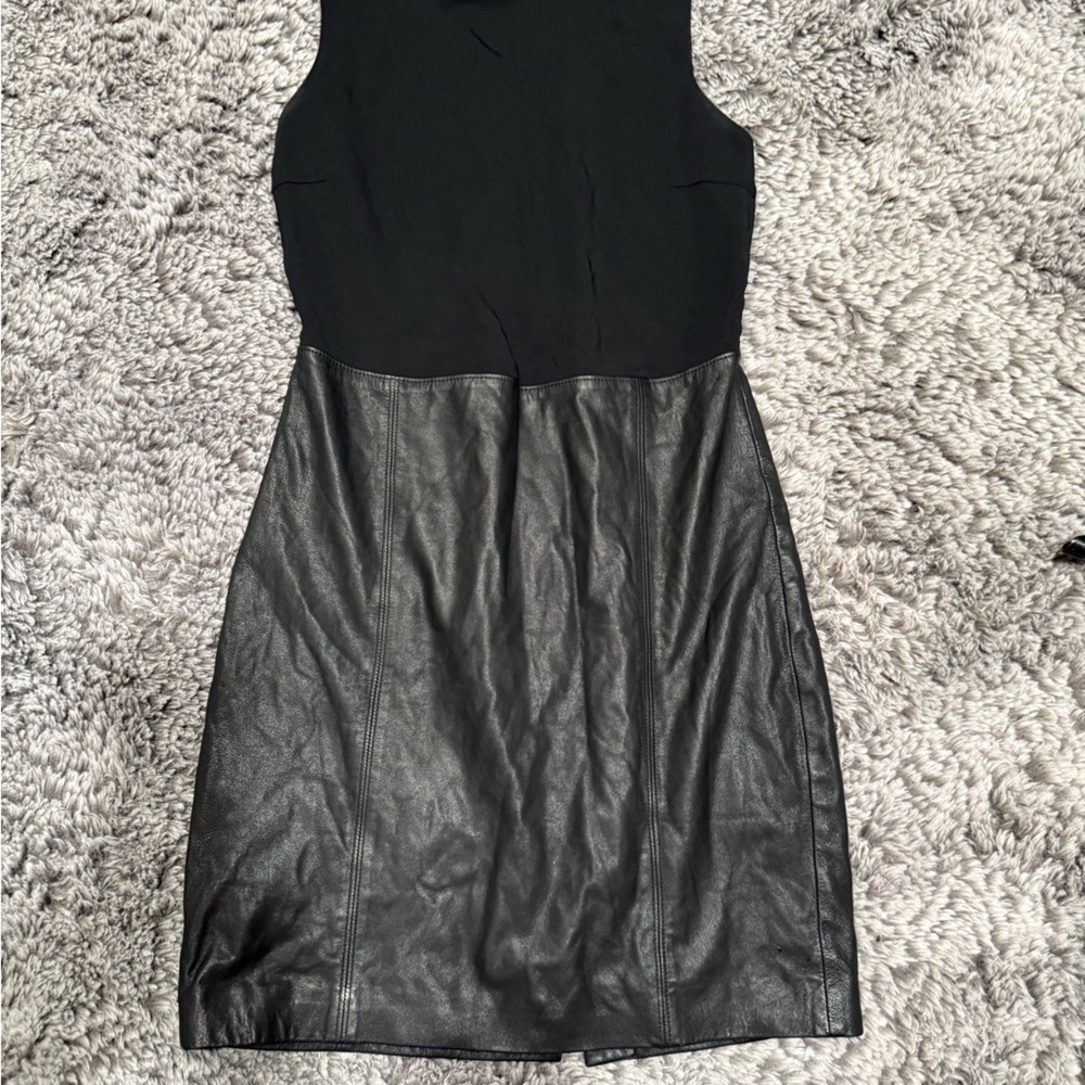 Vince Black Leather-Panel Sleeveless Dress